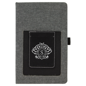 5 1/4" x 8 1/4" Gray w/Black Laserable Leatherette Journal with Cell/Card Slot
