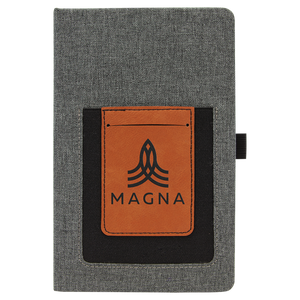 5 1/4" x 8 1/4" Gray w/Rawhide Laserable Leatherette Journal with Cell/Card Slot