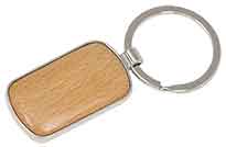 1" x 1 3/4" Silver/Wood Laserable Rounded Corner Rectangle Keychain