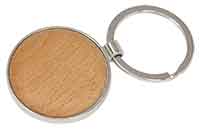 1 5/8" Silver/Wood Laserable Round Keychain