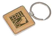 1 9/16" x 1 9/16" Silver/Wood Laserable Square Keychain