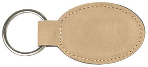 3" x 1 3/4" Light Brown Laserable Leatherette Oval Keychain