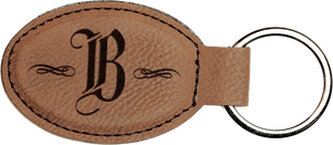 3" x 1 3/4" Dark Brown Laserable Leatherette Oval Keychain