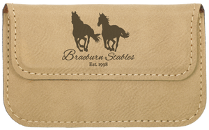 4 1/2" x 2 3/4" Rustic/Gold Laserable Leatherette Flexible Business Card Holder