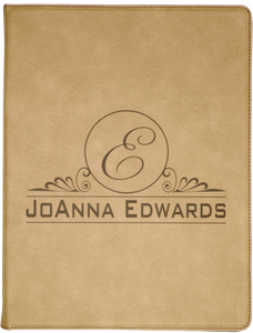 9 1/2" x 12" Light Brown Laserable Leatherette Portfolio with Notepad