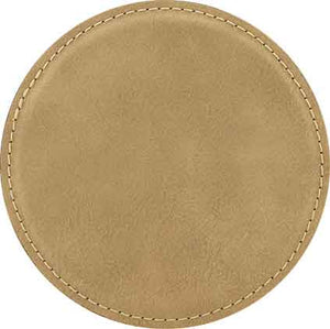 4" Round Light Brown Laserable Leatherette Coaster