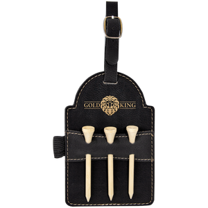 5" x 3 1/4" Black/Gold Laserable Leatherette Golf Bag Tag with 3 Wooden Tees