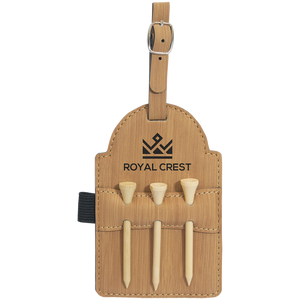 5" x 3 1/4" Bamboo Laserable Leatherette Golf Bag Tag with 3 Wooden Tees