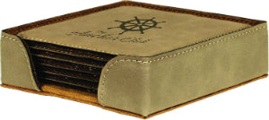 4" x 4" Light Brown Square Laserable Leatherette 6-Coaster Set
