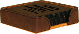 4" x 4" Dark Brown Square Laserable Leatherette 6-Coaster Set