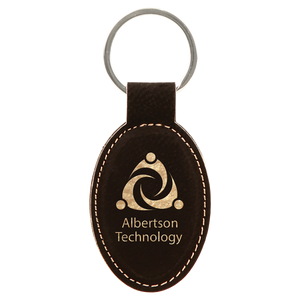 3" x 1 3/4" Black/Gold Laserable Leatherette Oval Keychain