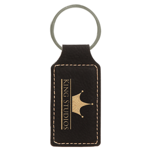 2 3/4" x 1 1/4" Black/Gold Laserable Leatherette Rectangle Keychain