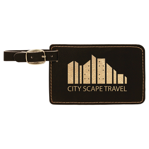 4 1/4" x 2 3/4" Black/Gold Laserable Leatherette Luggage Tag