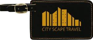 4 1/4" x 2 3/4" Black/Gold Laserable Leatherette Luggage Tag