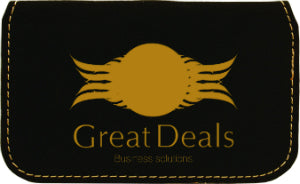 4 1/2" x 2 3/4" Black/Gold Laserable Leatherette Flexible Business Card Holder