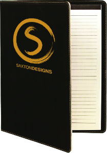 9 1/2" x 12" Black/Gold Laserable Leatherette Portfolio with Notepad