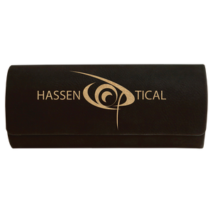 6 1/2" x 2 1/2" Black/Gold Laserable Leatherette Eyeglass Case