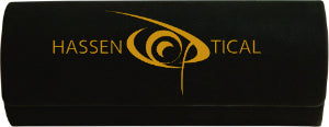 6 1/2" x 2 1/2" Black/Gold Laserable Leatherette Eyeglass Case
