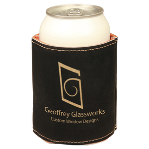 3 3/4" Black/Gold Laserable Leatherette Beverage Holder