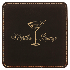 4" x 4" Square Black/Gold Laserable Leatherette Coaster