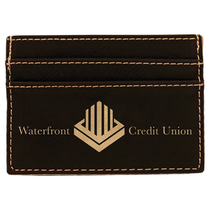 4" x 2 3/4" Black/Gold Laserable Leatherette Wallet Clip