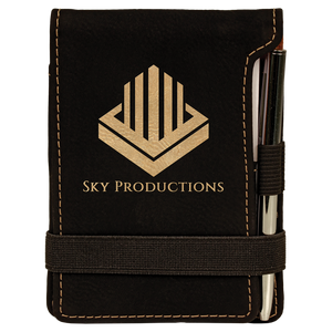 3 1/4" x 4 3/4" Black/Gold Laserable Leatherette Mini Notepad with Pen