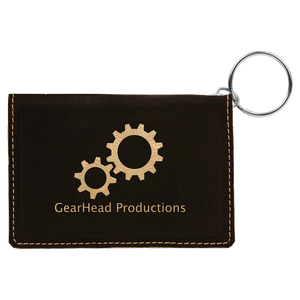 4 1/4" x 3" Black/Gold Laserable Leatherette Keychain ID Holder