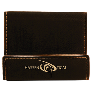 3 1/2" x 2 1/2" Black/Gold Laserable Leatherette Holder Easel