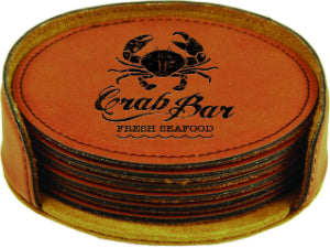 4" Rawhide Round Laserable Leatherette 6-Coaster Set