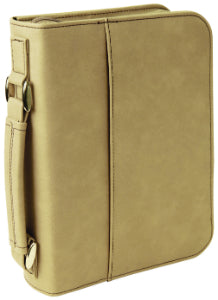 6 3/4" x 9 1/4" Light Brown Leatherette Book/Bible Cover with Handle & Zipper