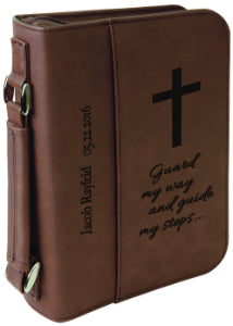 6 3/4" x 9 1/4" Dark Brown Leatherette Book/Bible Cover with Handle & Zipper