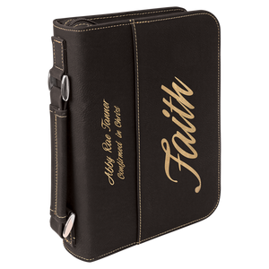 6 3/4" x 9 1/4" Black/Gold Leatherette Book/Bible Cover with Handle & Zipper