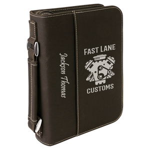 6 3/4" x 9 1/4" Black/Silver Leatherette Book/Bible Cover with Handle & Zipper