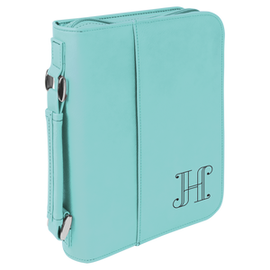 6 3/4" x 9 1/4" Teal Leatherette Book/Bible Cover with Handle & Zipper