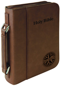 7 1/2" x 10 3/4" Dark Brown Leatherette Book/Bible Cover with Handle & Zipper