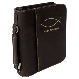 7 1/2" x 10 3/4" Black/Gold Leatherette Book/Bible Cover with Handle & Zipper