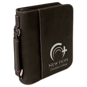 7 1/2" x 10 3/4" Black/Silver Leatherette Book/Bible Cover with Handle & Zipper