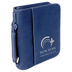 7 1/2" x 10 3/4" Blue/Silver Leatherette Book/Bible Cover with Handle & Zipper