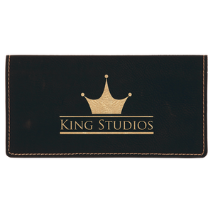 6 3/4" x 3 1/2" Black/Gold Laserable Leatherette Checkbook Cover