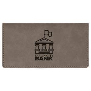 6 3/4" x 3 1/2" Gray Laserable Leatherette Checkbook Cover