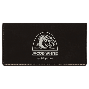 6 3/4" x 3 1/2" Black/Silver Laserable Leatherette Checkbook Cover