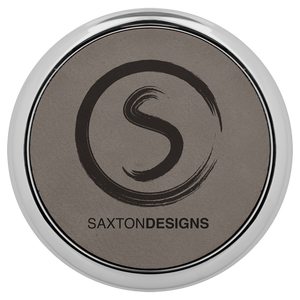 3 5/8" Round Gray Laserable Leatherette Coaster w/ Silver Edge