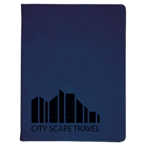 9 1/2" x 12" Blue Laserable Leatherette Portfolio with Notepad