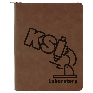 9 1/2" x 12" Dark Brown with Zipper Laserable Leatherette Portfolio with Notepad