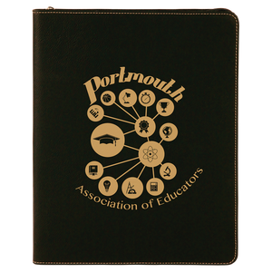 9 1/2" x 12" Black/Gold with Zipper Laserable Leatherette Portfolio with Notepad