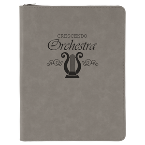 9 1/2" x 12" Gray with Zipper Laserable Leatherette Portfolio with Notepad