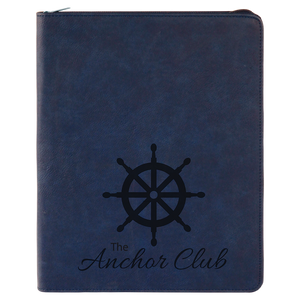 9 1/2" x 12" Blue with Zipper Laserable Leatherette Portfolio with Notepad