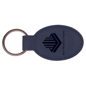 3" x 1 3/4" Blue Laserable Leatherette Oval Keychain