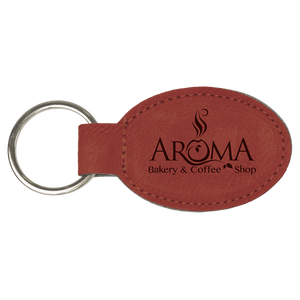 3" x 1 3/4" Rose Laserable Leatherette Oval Keychain