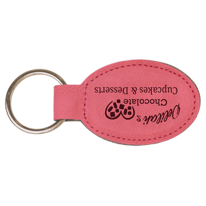 3" x 1 3/4" Pink Laserable Leatherette Oval Keychain